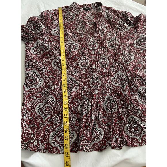 Talbots Paisley Sequin Pin Tuck Blouse Womens Size 2X Red Black Classic Preppy - Picture 6 of 7